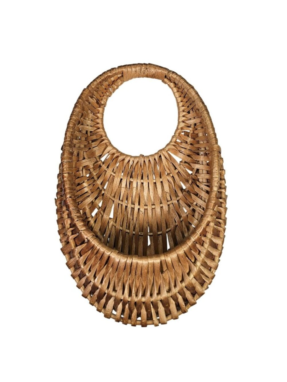 Handwoven Rattan Wicker Wall Hanger Basket Cornucopia 11x6x2" Vintage Decor
